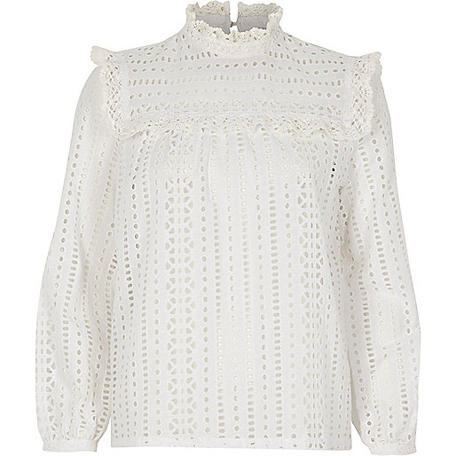 black oversized slouch bag river island,jacques-vertuk Online Shop Deutschland White broderie high neck long sleeve top Blouses Tops women