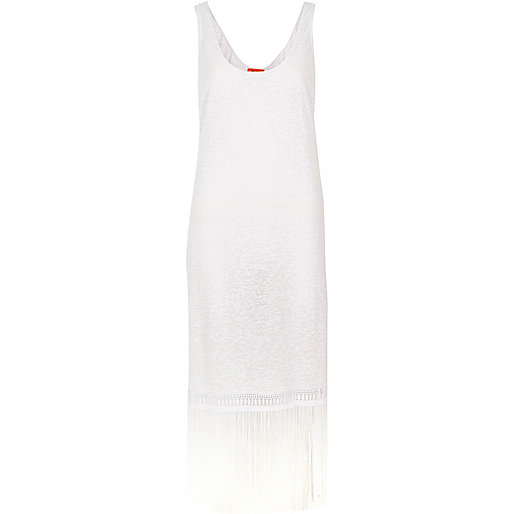 jacques-vertuk White burnout fringe trim tank dress 705437 women Holiday Shop