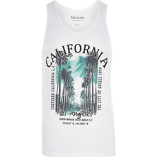 river island,Women S Clothing jacques-vertuk White California palm tree print tank Tanks T-Shirts / Tanks men