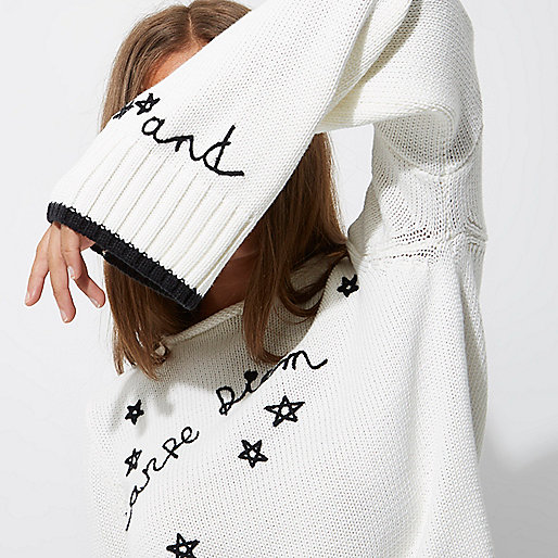 river island navy trainers,jacques-vertuk Clothes For Kids White  carpe diem  balloon sleeve sweater Sweaters Knitwear women