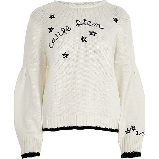 river island navy trainers,jacques-vertuk Clothes For Kids White carpe diem balloon sleeve sweater Sweaters Knitwear women