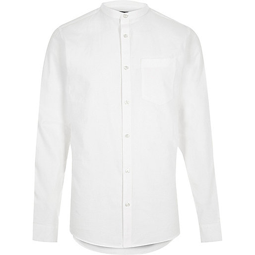 river island leather,English jacques-vertuk White casual Oxford grandad shirt Long Sleeve Shirts Shirts men