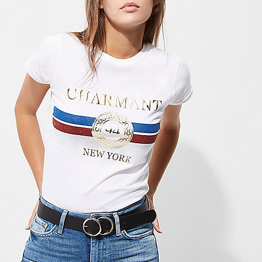 river island closing down sale,jacques-vertuk Womens Jeans Sale White 'charmant' foil print fitted T-shirt Print T-Shirts / Tanks T-Shirts & Tanks Tops women