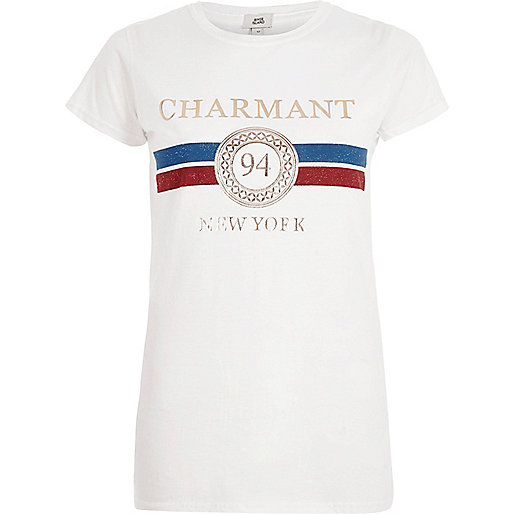 jacques-vertuk White 'charmant' foil print fitted T-shirt 709440 women Tops T-Shirts & Vests Print T-Shirts / Vests