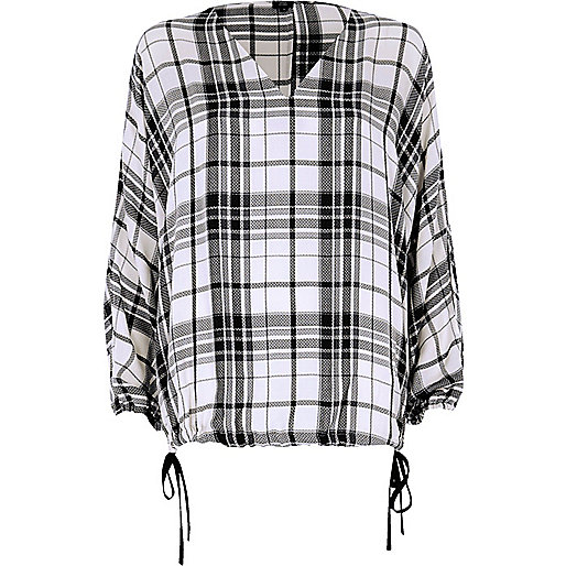 jacques-vertuk White check print split sleeve top 706937 women Tops Blouses