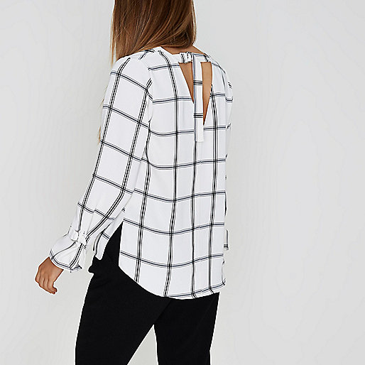 river island black hand bag,jacques-vertuk Shopping Uk White check tie cuff long sleeve top Blouses Tops women