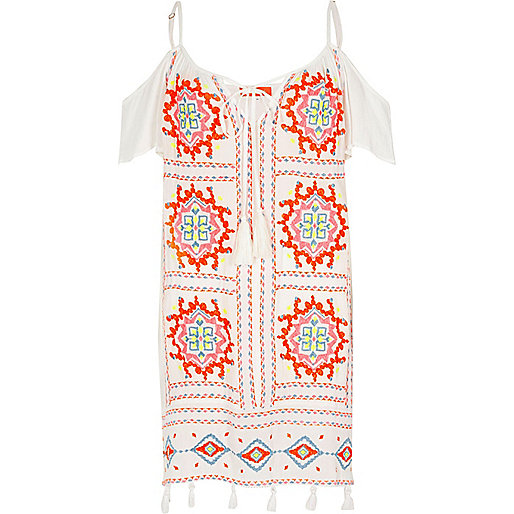 river island lounge set,jacques-vertuk London White cold shoulder embroidered dress women 705797