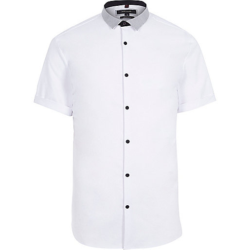 jacques-vertuk White contrast muscle fit short sleeve shirt 301331 men Shirts Short Sleeve Shirts