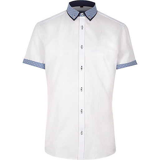 jacques-vertuk White contrast short sleeve slim fit shirt 302099 men Shirts Short Sleeve Shirts