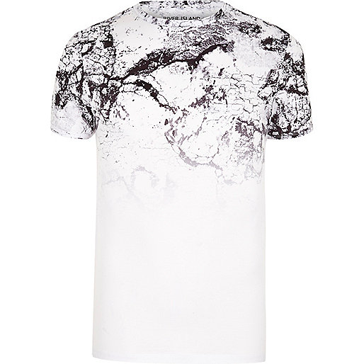 river island metrocentre,jacques-vertuk Summer Shop White cracked marble fade muscle fit T-shirt T-shirts T-Shirts / Tanks men