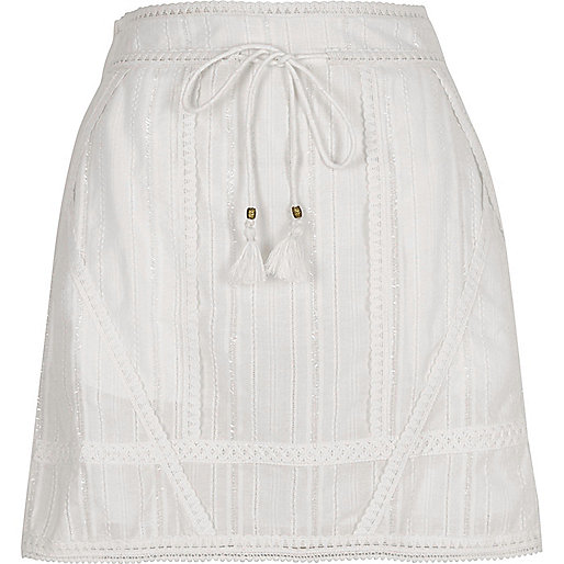 jacques-vertuk White crochet tie waist mini skirt 700004 women Holiday Shop