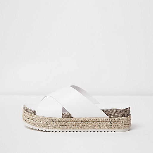 jacques-vertuk White cross strap flatform espadrilles 700390 women Shoes / Boots Sandals