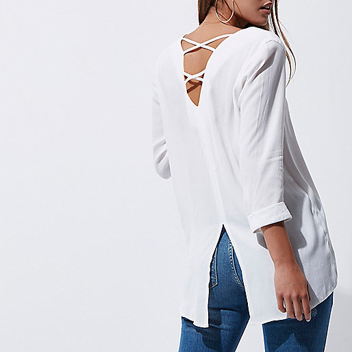 river island winter sale,jacques-vertuk Seconds Shop White crossover back dipped hem blouse Blouses Tops women