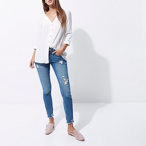 river island winter sale,jacques-vertuk Seconds Shop White crossover back dipped hem blouse Blouses Tops women