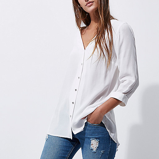 river island winter sale,jacques-vertuk Seconds Shop White crossover back dipped hem blouse Blouses Tops women