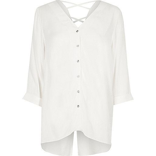 river island winter sale,jacques-vertuk Seconds Shop White crossover back dipped hem blouse Blouses Tops women