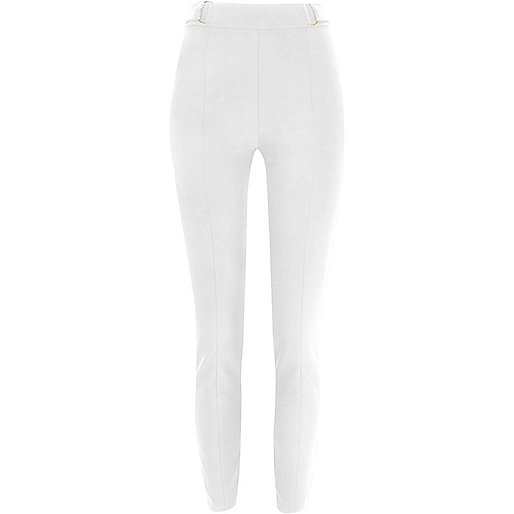 jacques-vertuk White D-ring high waisted pants 703574 women Trousers Skinny Trousers