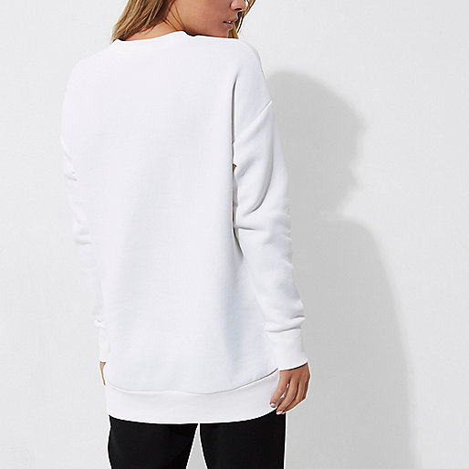 river island puffer coat sale,Ri8Ver Island White dip hem sweatshirt Hoodies / Sweatshirts Tops women