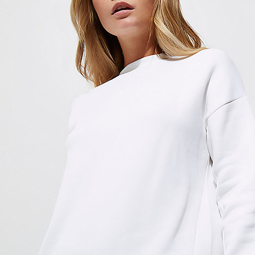 river island puffer coat sale,Ri8Ver Island White dip hem sweatshirt Hoodies / Sweatshirts Tops women