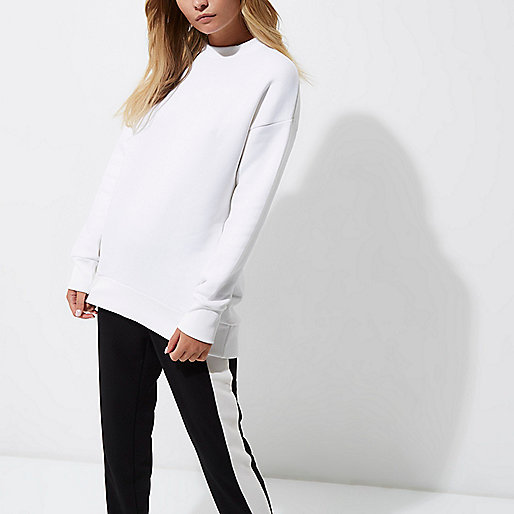 river island puffer coat sale,Ri8Ver Island White dip hem sweatshirt Hoodies / Sweatshirts Tops women