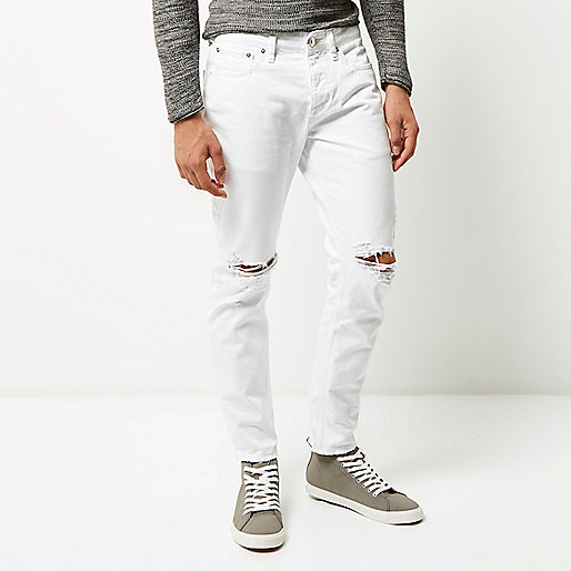 river island pink,jacques-vertuk London White distressed Jimmy slim tapered jeans men 293700