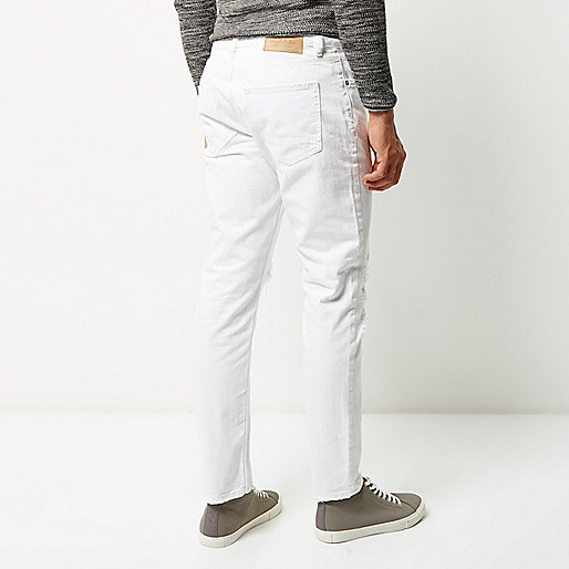 river island pink,jacques-vertuk London White distressed Jimmy slim tapered jeans men 293700