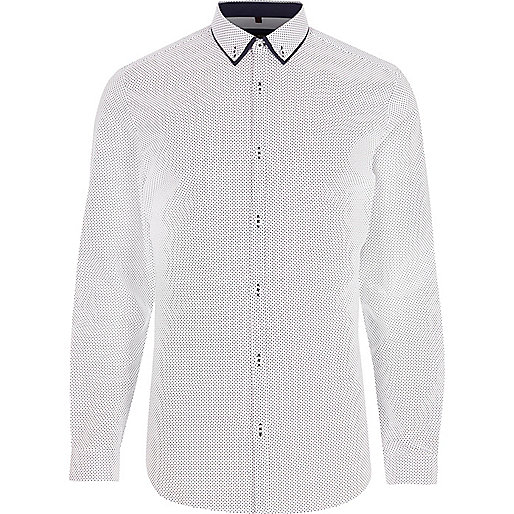 jacques-vertuk White ditsy spot long sleeve shirt 302540 men Shirts Long Sleeve Shirts