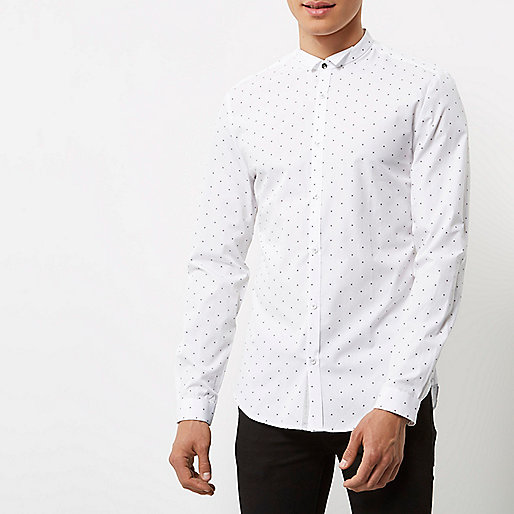 river island sportswear,jacques-vertuk Style White dot print smart slim fit shirt Long Sleeve Shirts Shirts men