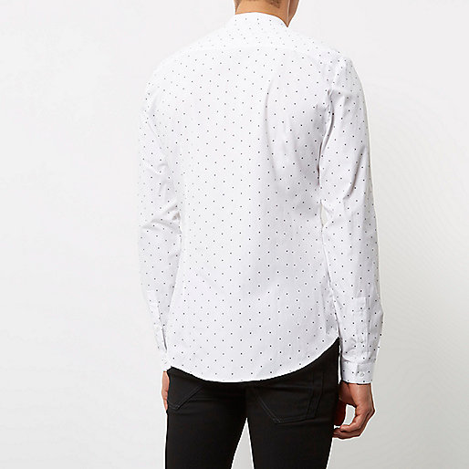 river island sportswear,jacques-vertuk Style White dot print smart slim fit shirt Long Sleeve Shirts Shirts men