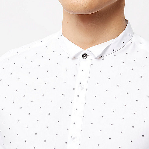 river island sportswear,jacques-vertuk Style White dot print smart slim fit shirt Long Sleeve Shirts Shirts men