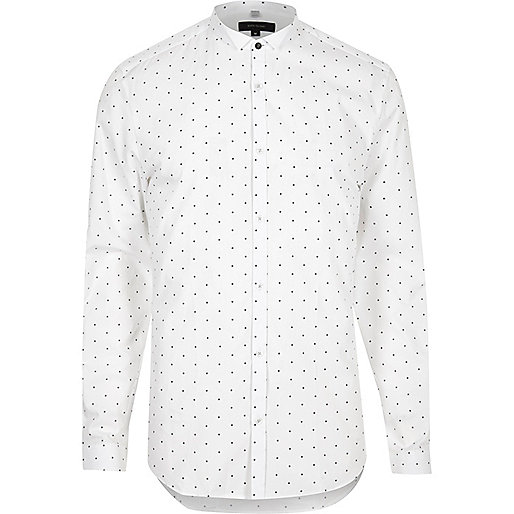 jacques-vertuk White dot print smart slim fit shirt 297501 men Shirts Long Sleeve Shirts