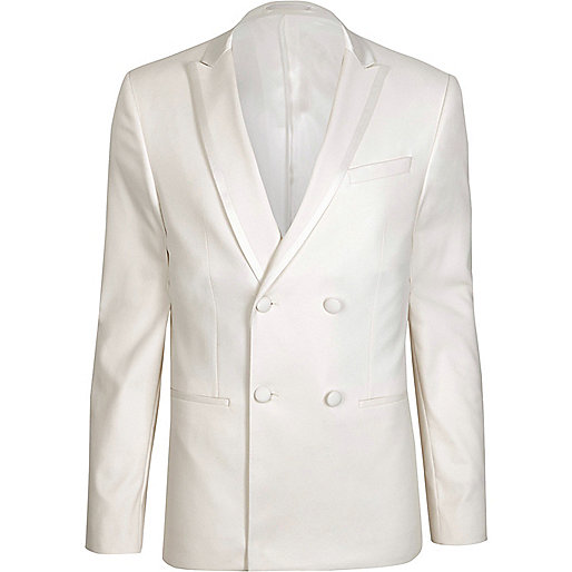 jacques-vertuk White double breasted skinny fit suit blazer 300700 men Blazers