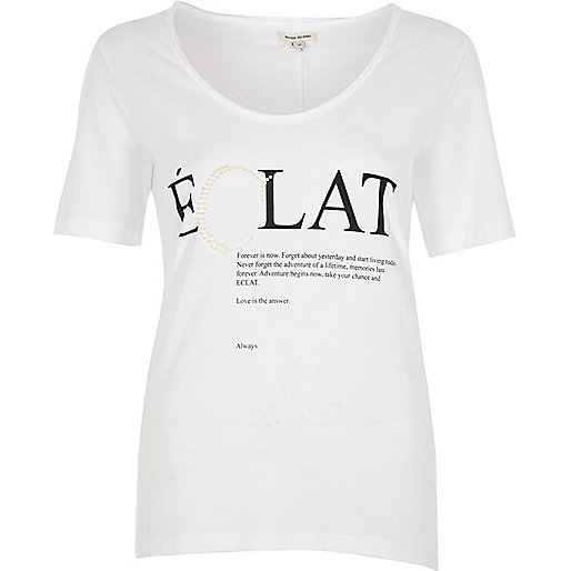 faux fur bag river island,Us jacques-vertuk White 'Eclat' pearl scoop neck T-shirt Print T-Shirts / Tanks T-Shirts & Tanks Tops women