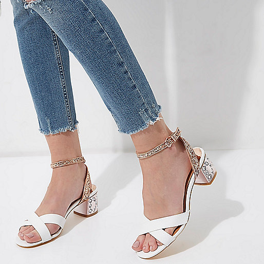 river island jean sale,jacques-vertuk Stores White embellished glitter block heel sandals women 702211