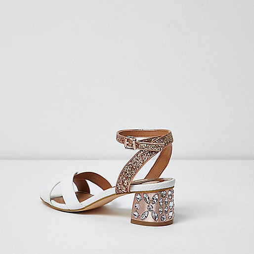 river island jean sale,jacques-vertuk Stores White embellished glitter block heel sandals women 702211