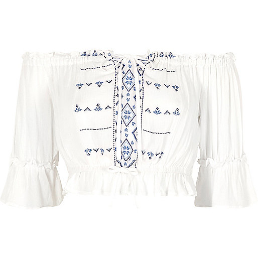 jacques-vertuk White embroidered bardot top 704995 women Swimwear / Beachwear Kaftans / Cover-Ups