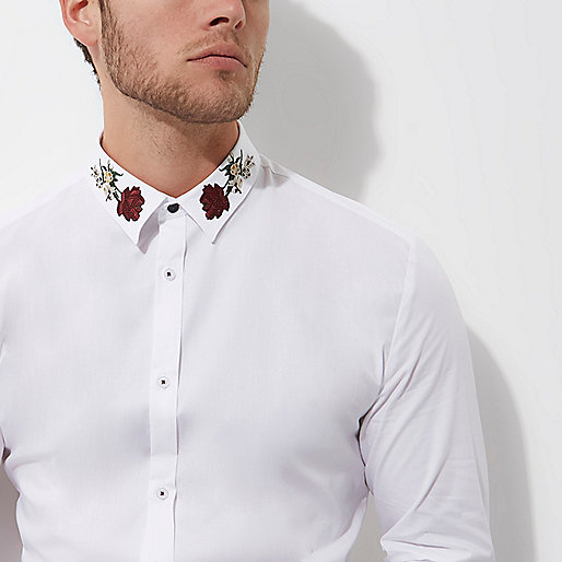 river island bag nude,jacques-vertuk South Africa White embroidered collar muscle fit shirt men 301346