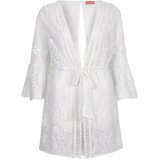 jacques-vertuk White embroidered flare sleeve beach caftan 704690 women Swimwear / Beachwear Kaftans / Cover-Ups