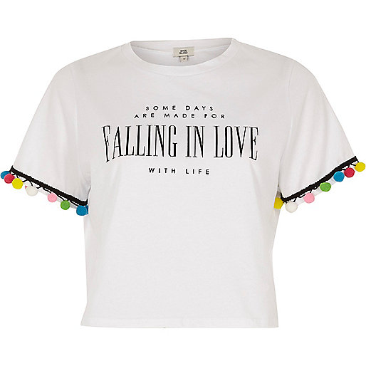 river island clothing co limited,jacques-vertuk Sale White falling in love print pom pom T-shirt women 707447