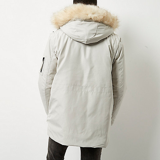 river island pea coat,White faux fur trim hooded parka Coats / Jackets Sale men