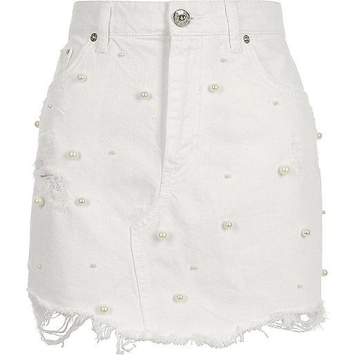 river island cross body bag,jacques-vertuk London White faux pearl embellished denim mini skirt women 704947