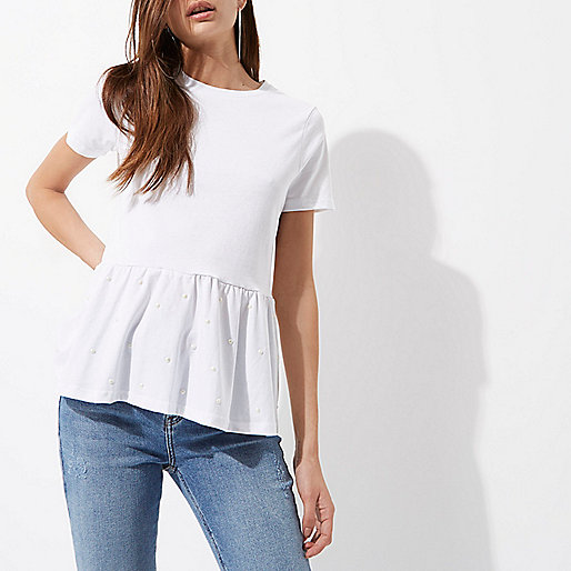 river island leather look jeans,jacques-vertuk Shoes New Arrivals White faux pearl embellished peplum T-shirt Plain T-Shirts / Tanks T-Shirts & Tanks Tops women