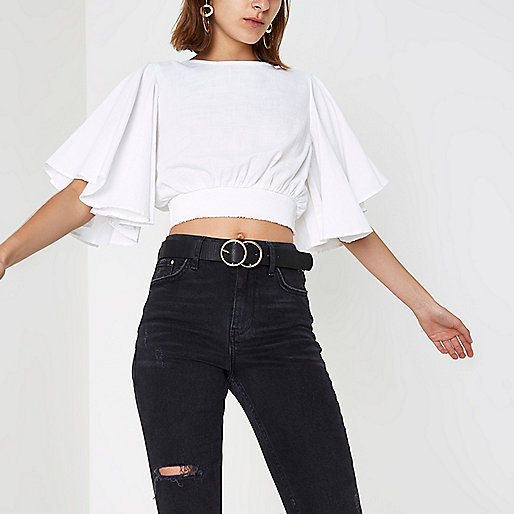 river island white trainers mens,White Lace Kimono jacques-vertuk White flared sleeve crop top Crop Tops / Bralets Tops women