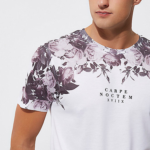 river island paris by night,Black And White Kimono jacques-vertuk White floral 'Carpe Noctem' print T-shirt T-shirts T-Shirts / Tanks men