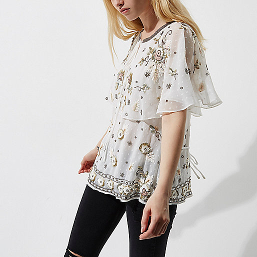 river island slim fit t shirt,jacques-vertuk Shop White floral embellished cape top women 701636