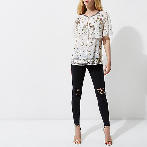 river island slim fit t shirt,jacques-vertuk Shop White floral embellished cape top women 701636