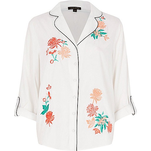 jacques-vertuk White floral embroidered pajama shirt 694761 women Nightwear & Slippers Pyjamas & Loungewear