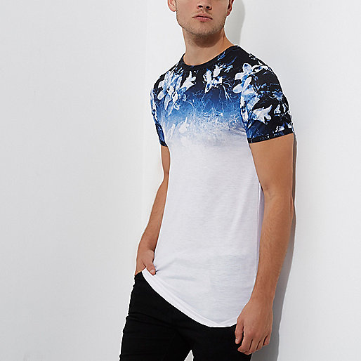 river island clothing co limited,The Shop jacques-vertuk White floral fade muscle fit longline T-shirt T-shirts T-Shirts / Tanks men