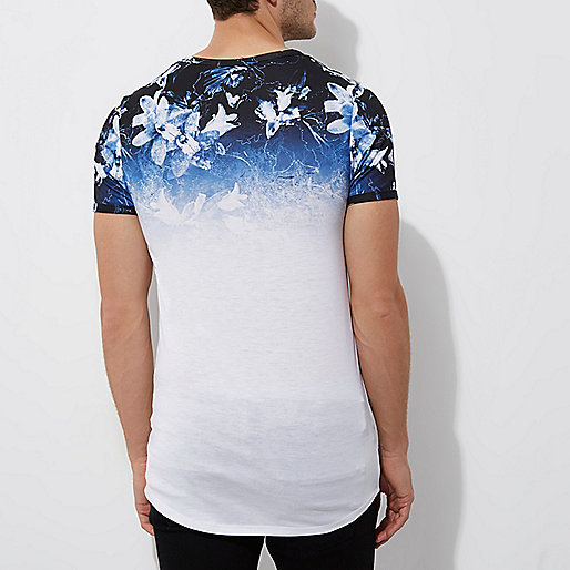 river island clothing co limited,The Shop jacques-vertuk White floral fade muscle fit longline T-shirt T-shirts T-Shirts / Tanks men