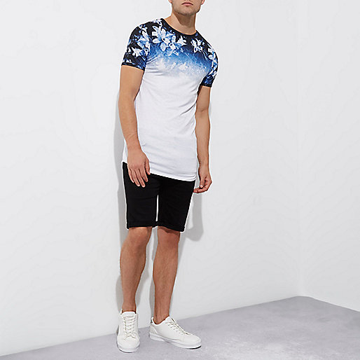 river island clothing co limited,The Shop jacques-vertuk White floral fade muscle fit longline T-shirt T-shirts T-Shirts / Tanks men